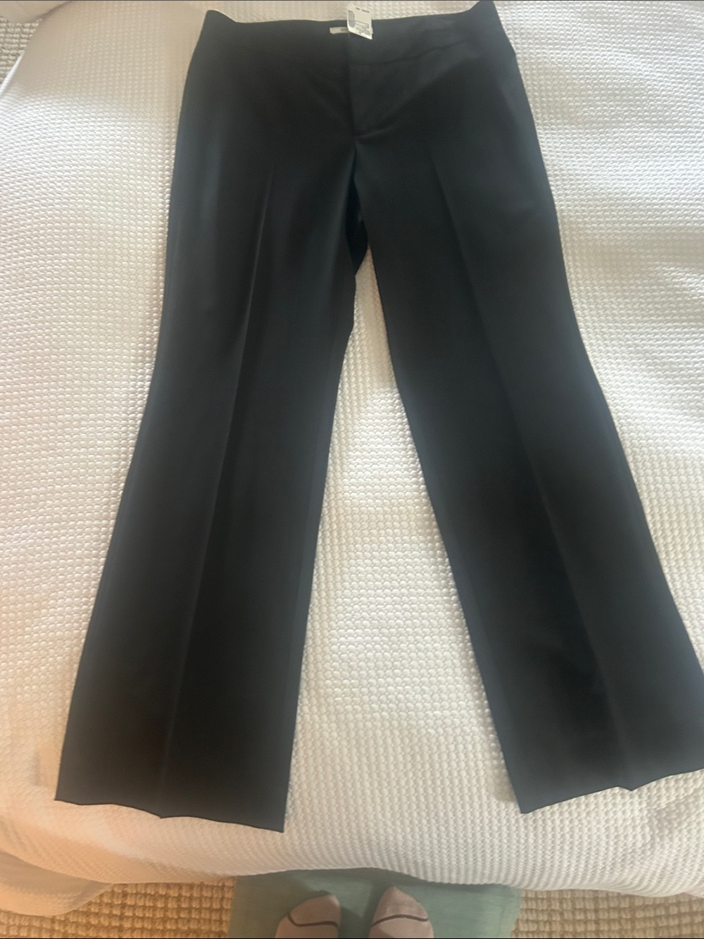HOLT RENFREW Classic Black with light grey pinstripe pants. 96% wool/ 4%spandex